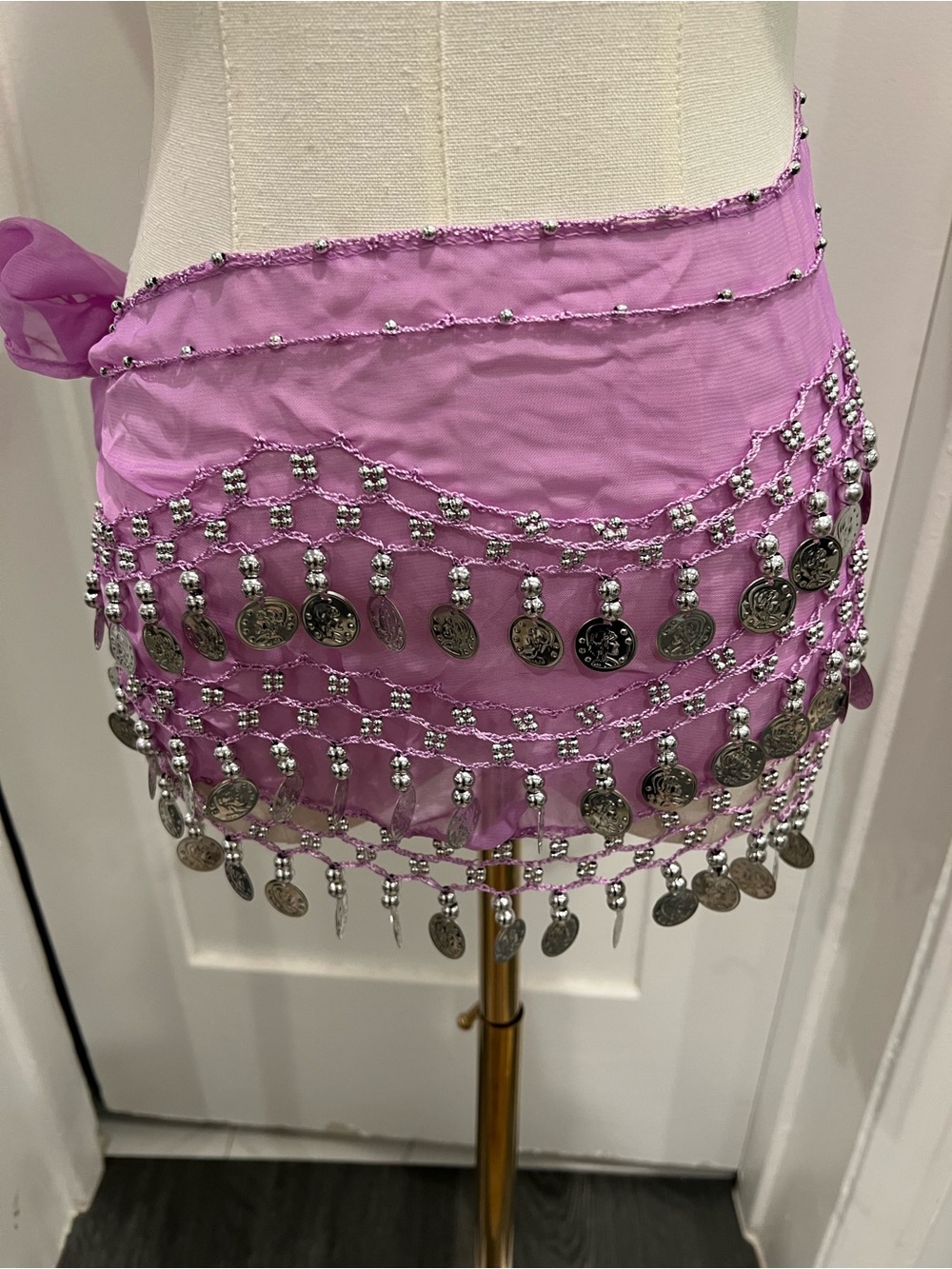 Purple Coin Fringe Belly Dance Hip Scarf Skirt